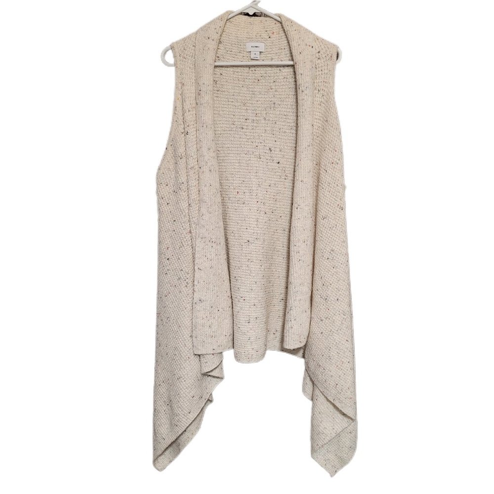 Cream knit jagged edge long sweater vest